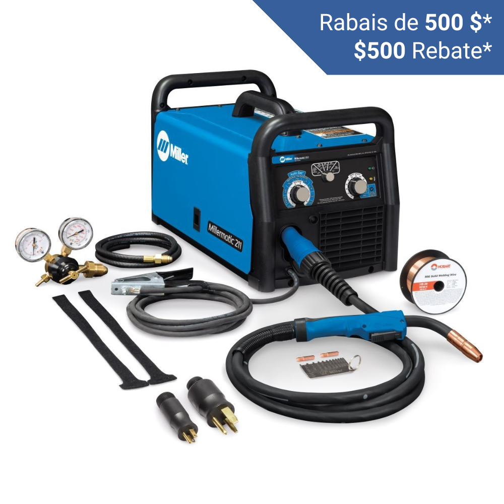 Millermatic® 211 Soudeuse MIG 120-240V 1-Phase avec épaisseur de matériau avancé Auto-Set™ et ensemble d'accessoires